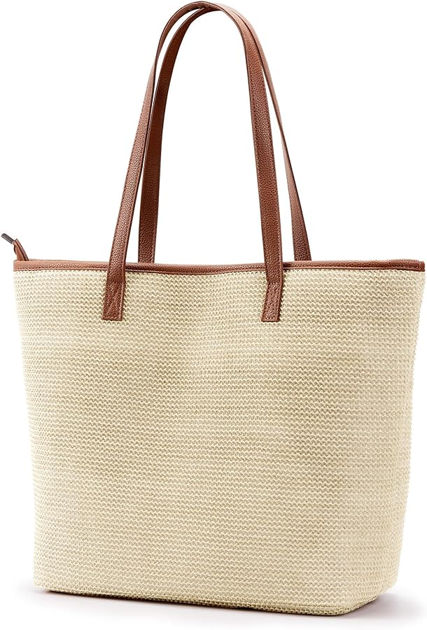 Stylish Woven Tote Bag with Zipper for Secure Storage