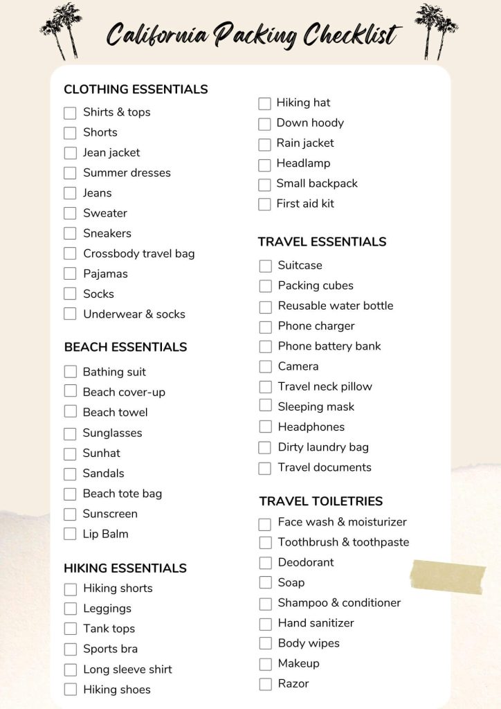 Complete Packing List California: What to Pack for a Perfect Trip